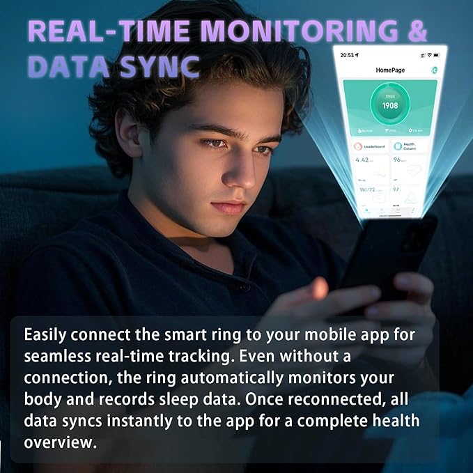 Smart Ring for Men Women – Fitness Tracker Ring with Heart Rate, SpO2, Blood Pressure, Sleep Monitoring, Step & Calorie Counter, No Subscription Fee, iOS & Android Compatible (Black, 12)