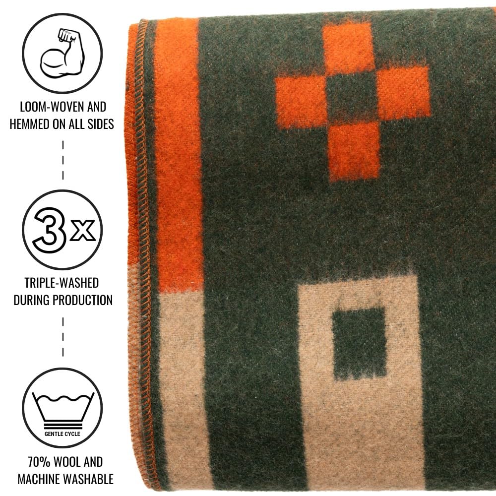 Arcturus Rainier Wool Blanket - 4.5lbs Warm, Heavy, Washable, Large | Great for Camping, Outdoors, Survival & Emergency Kits (Sunset Peak)
