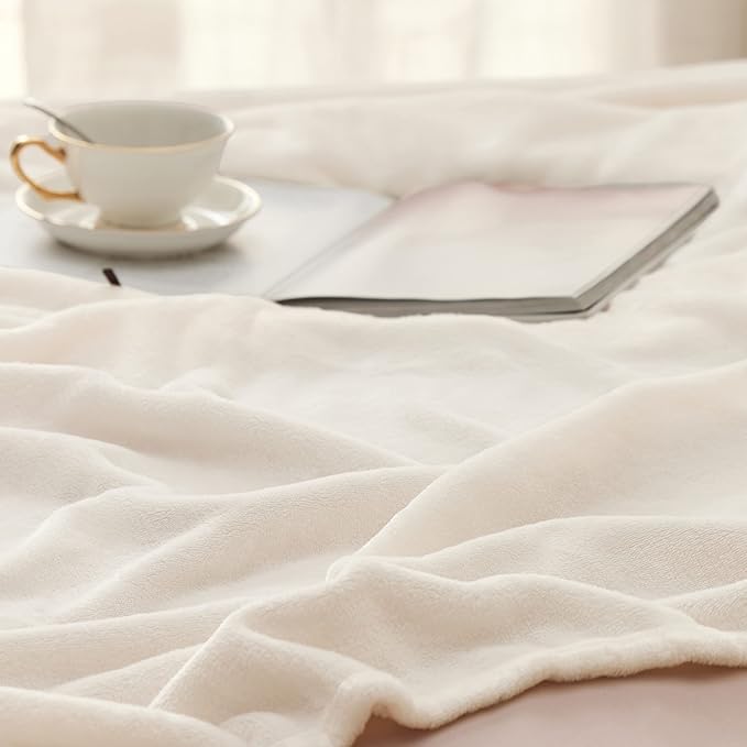 Bedsure Fleece Throw XL Blanket Cream - 300GSM Soft Lightweight Plush Cozy Blankets for Bed, Sofa, Couch, Travel, Camping, 50x70 inches