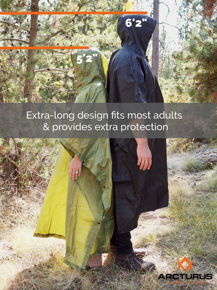 Arcturus Rain Ponchos | Adjustable Hood | Waterproof Ripstop Nylon | Great for Hunting, Fishing & Camping