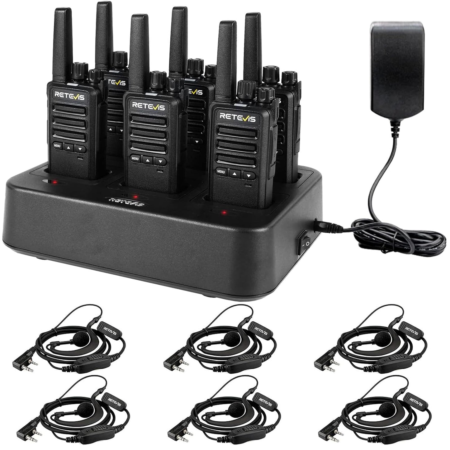 Retevis RT68 Walkie Talkies Rechargeable, Portable Two Way Radios 6 Pack with Six-Way Multi Gang Charger, Heavy Duty Walkie Talkie for Adults, Hands Free, Long Range, for School Restaurant Farm