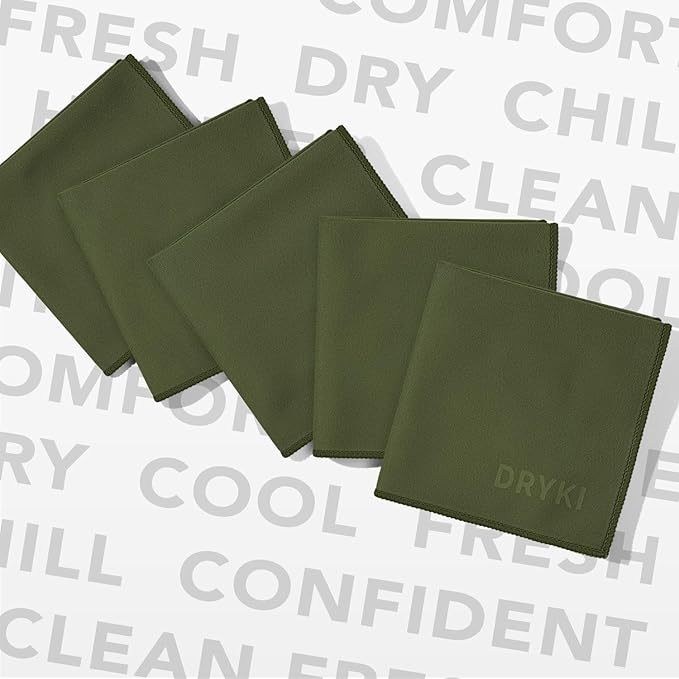 Pocket-Sized Sweat Towels - The Original Sweat Absorbing Handkerchiefs - Quick-Dry Microfiber Sweat Rags for Face, Hands, & Body - Men & Women - Gym, Sports, and Work (Green: 5 Pack)