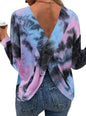 LilyCoco Long Sleeve Open Back Criss Cross Tie Dye Top Black Size L