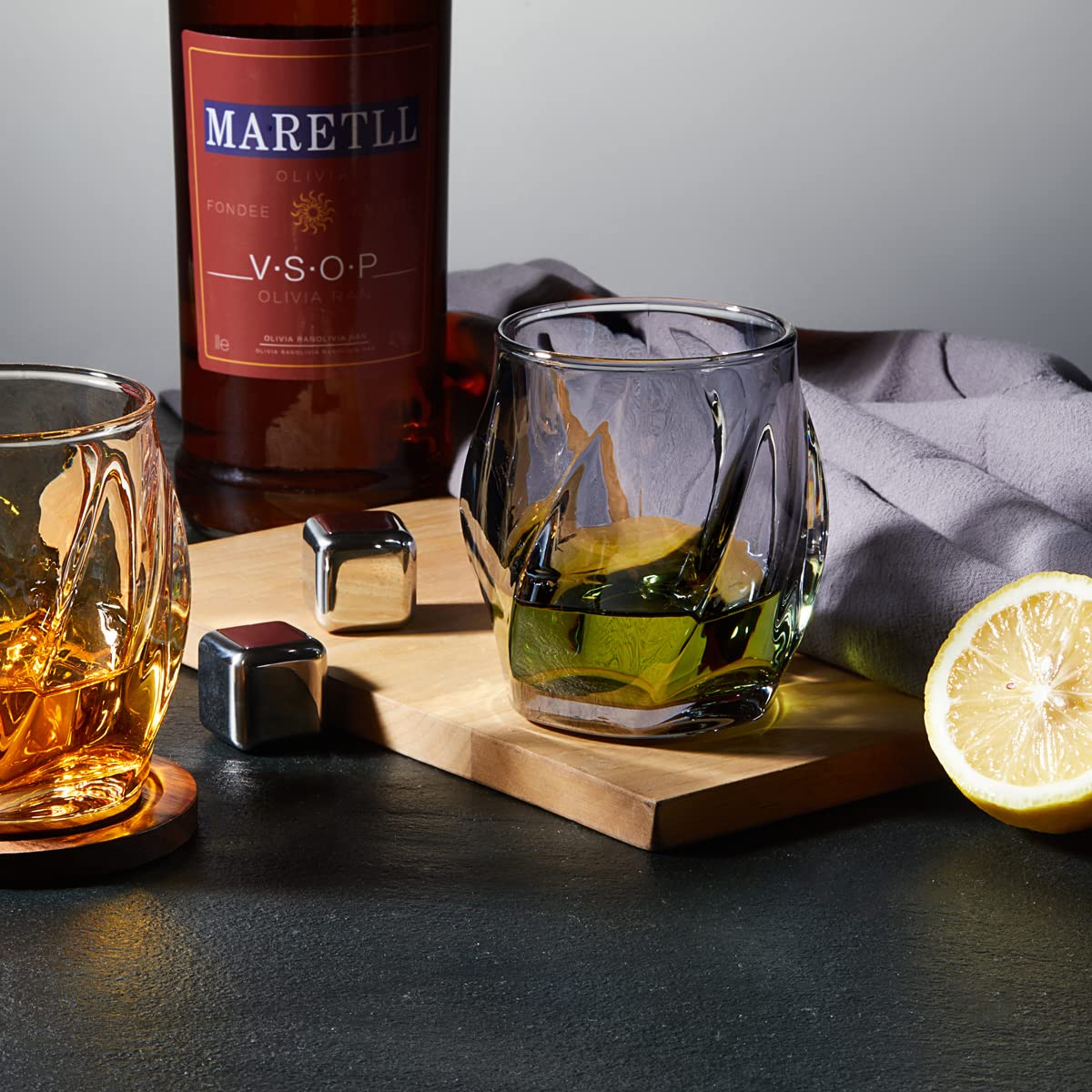 ANBFF Whiskey Glasses Set of 2, 8.5 OZ Twisted Crystal Rocks Glasses