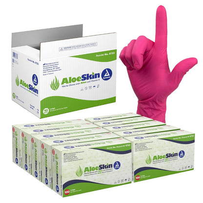Dynarex AloeSkin Nitrile Exam Gloves with Aloe, Powder-Free, Pink - 100ea/bx, 10bxs/cs (1000 Count)