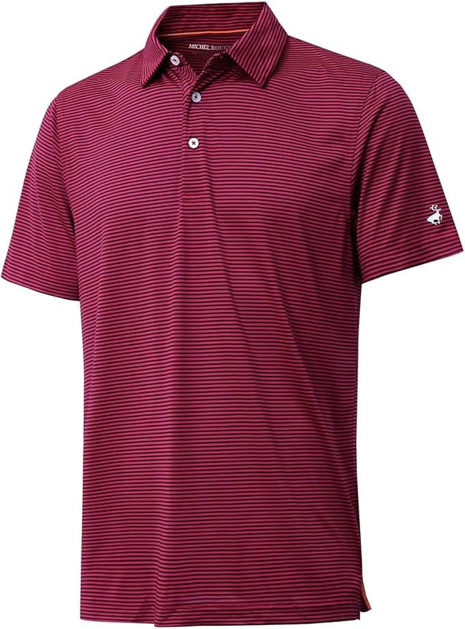 Mens Golf Shirt Moisture Wicking Dry Fit Performance Sport Short Sleeve Striped Golf Polo Shirts for Men