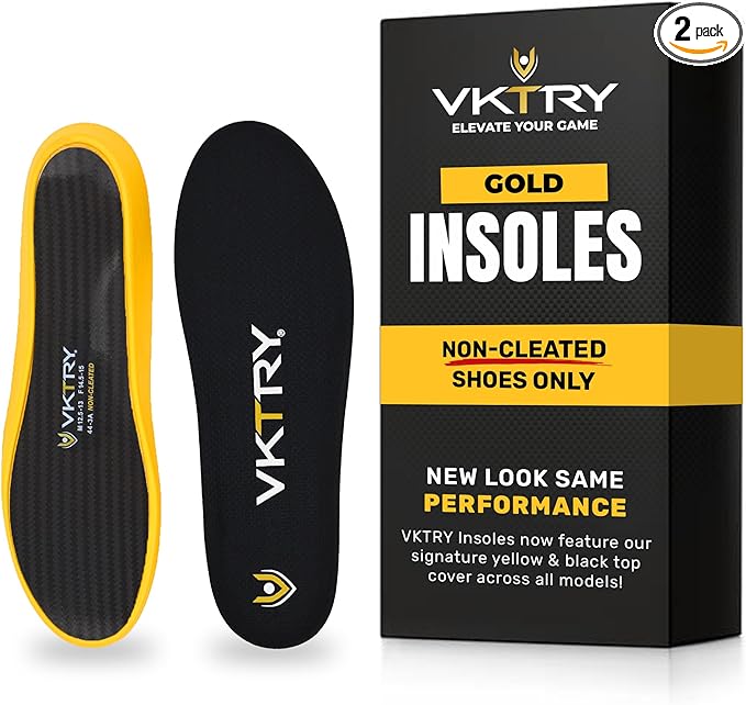 VKTRY Gold for Non-Cleated Shoes - Carbon Fiber Performance Insoles - Customized Athletic Inserts for Sports Basketball Volleyball Running & More | Shock Absorption US M14.5-15, W16.5-17, 171-220lbs