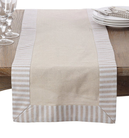 Fennco Styles Stripe Pattern Border Linen Cotton Table Runner