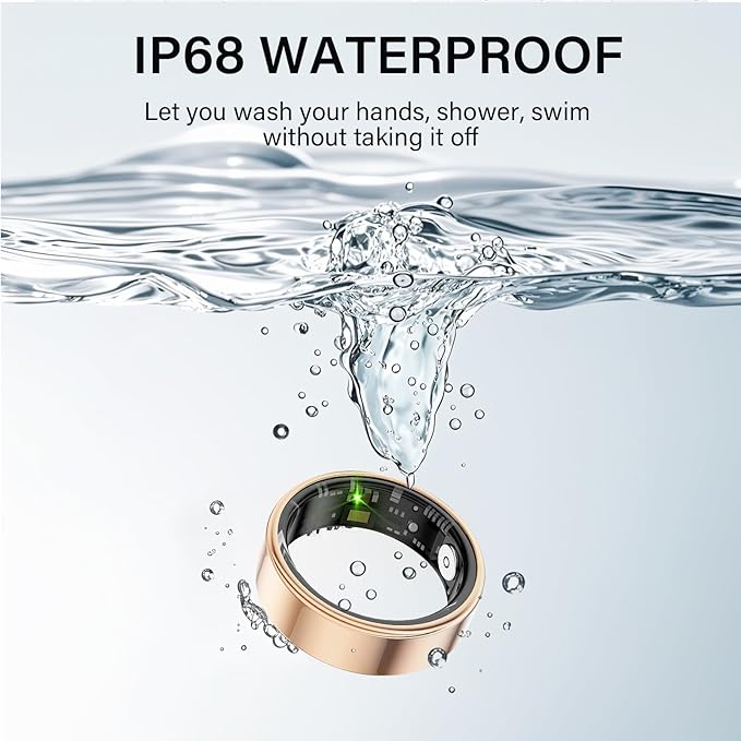 Smart Ring Health Tracker, Fitness Sleep and Heart Rate Monitor Smart Ring, Waterproof Bluetooth Fitness Tracker Ring IPX68 Waterproof (Silver, 7)