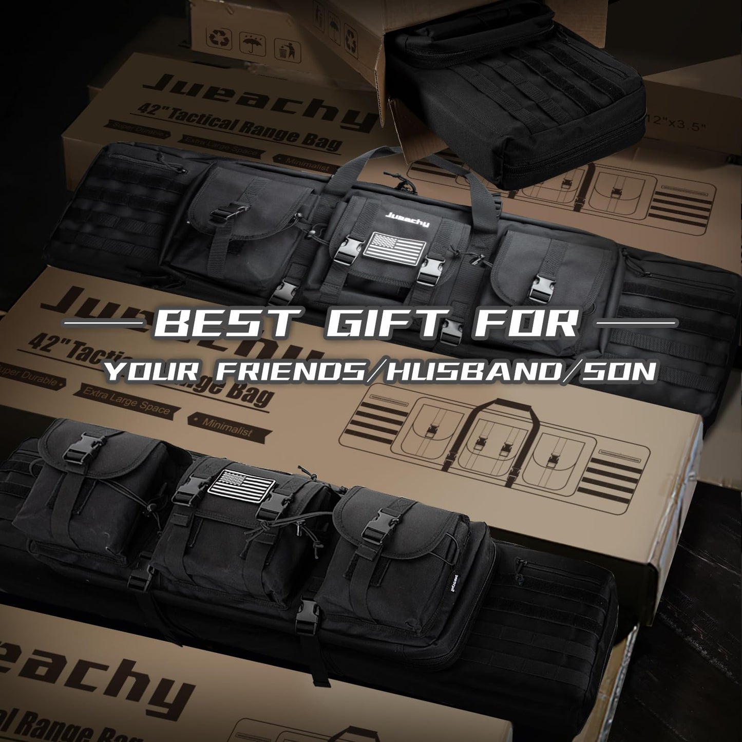 Jueachy Tactical Double Rifle Bag: 42 Inch Rifle Case Long Gun Bag Soft Bags Conceal Backpack Strap Lockable Compartment