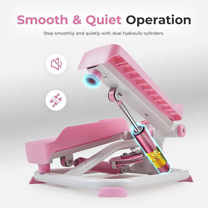 Sunny Health & Fitness Mini Stepper for Exercise at Home, Stair Step Workout Machine with Resistance Band and Over 300lb Weight Capacity, Optional Twist Motion and Free SunnyFit App Connection