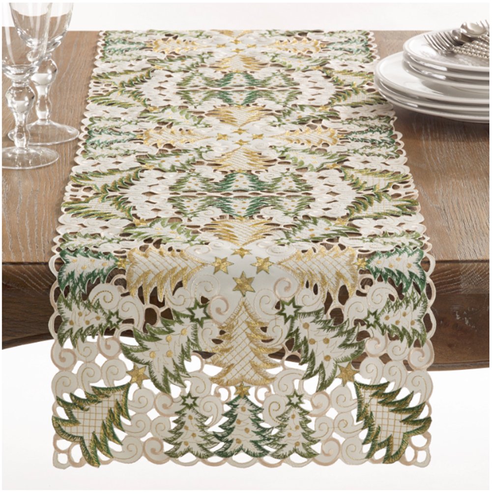 Fennco Styles Embroidered Christmas Tree Cutwork Tablecloths