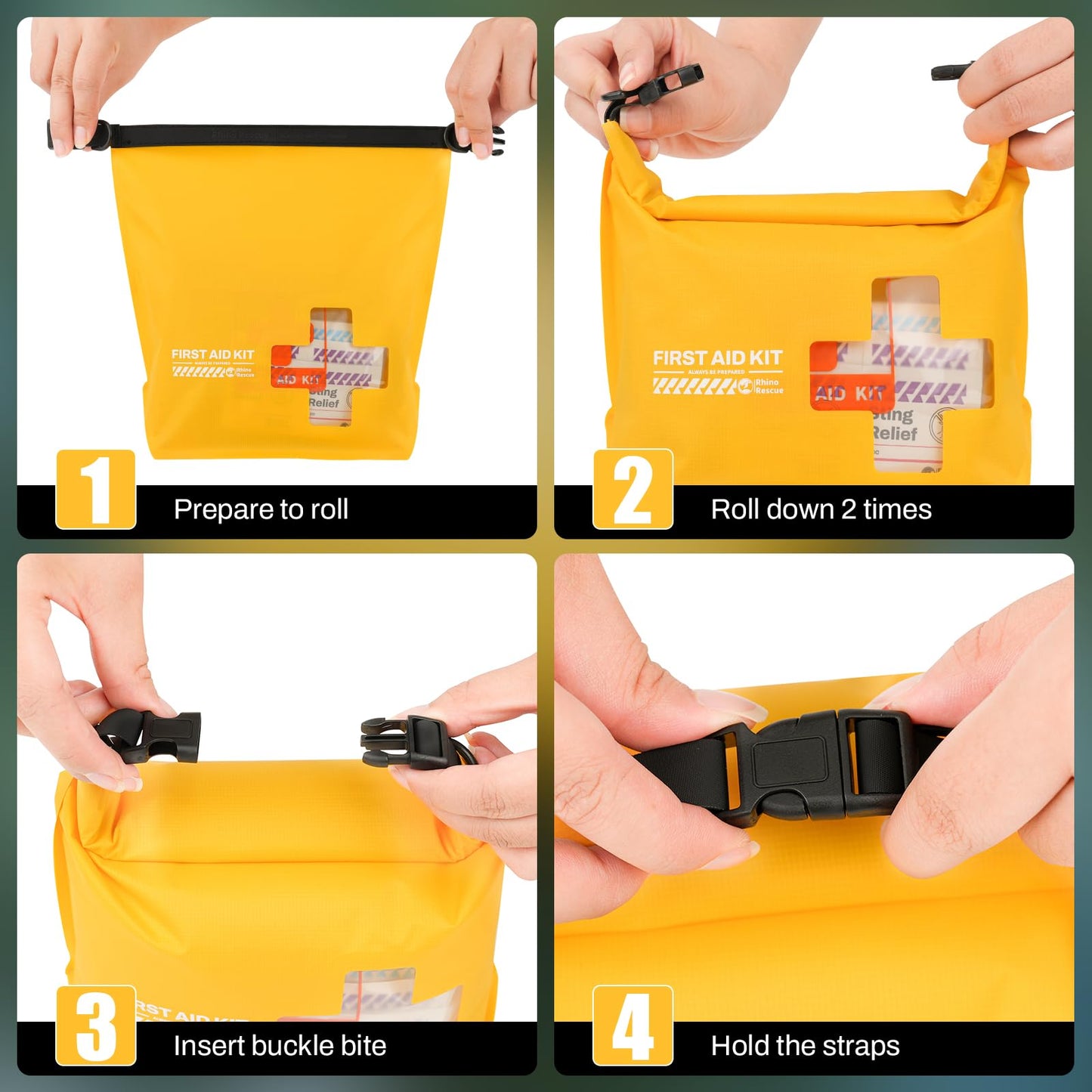 RHINO RESCUE Waterproof Boat First Aid Kit, Lightweight Boat Accessories Dry Bag, Emergency Marine Survival Supplies for Outdoor Kayak, Fishing, Floating, Swimming, Beach & Camping (Yellow)