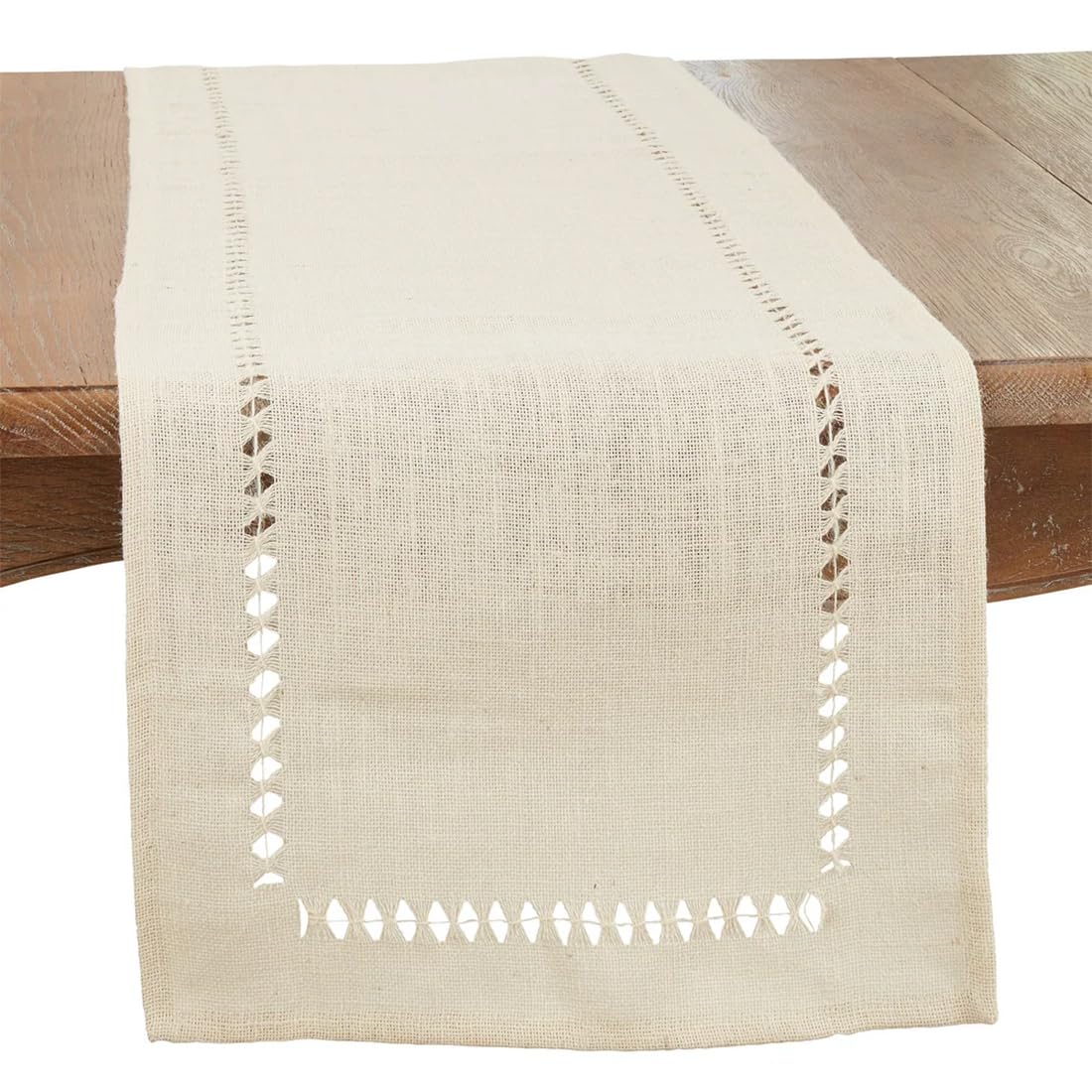 Fennco Styles Rustic Jute Hemstitch Table Runner 16" W x 72" L