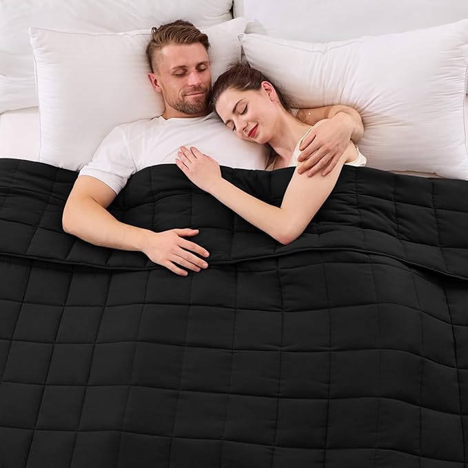 yescool Weighted Blanket for Adults (25 lbs, 88” x 104”, Black) Cooling Heavy Blanket for Sleeping Perfect for 240-260 lbs, King Size Breathable Blanket with Premium Glass Bead