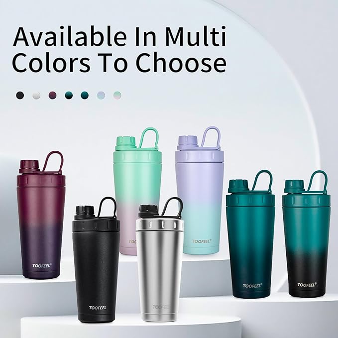TOOFEEL Stainless Steel Shaker Bottle - 20 oz Double Walled Insulated Shaker Cup, Keeps Cold/Hot, For Protein Mixes & Gym Workout