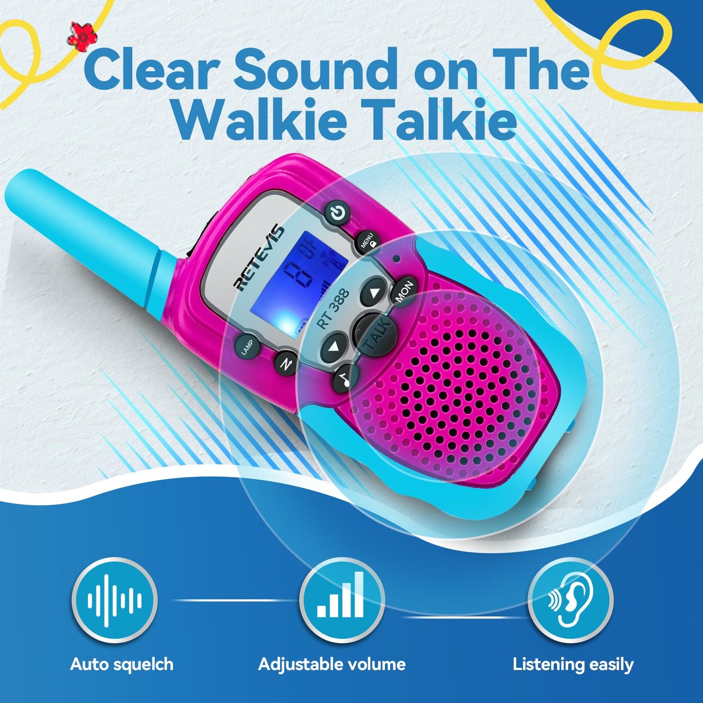 Retevis RT388 Walkie Talkies for Kids, Birthday Gifts for 6 7 8 9 10 11 12 Year Old Girls, 22 CH LCD Flashlight, Pink Walkie Talkies Christmas Gifts Toys for Girls(Pink, 2 Pack)