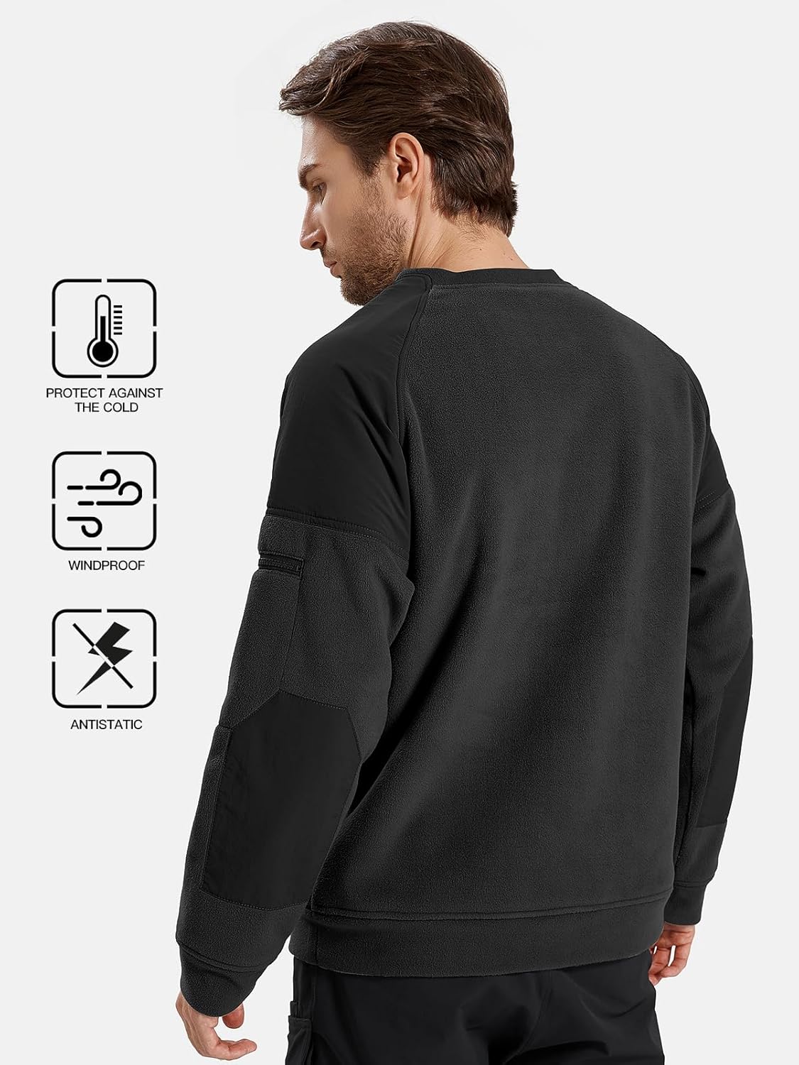 FREE SOLDIER Men's Tactical Winter Fleece Pullover Hoodie Warm Long Fleece lined Hooded Sweatshirt