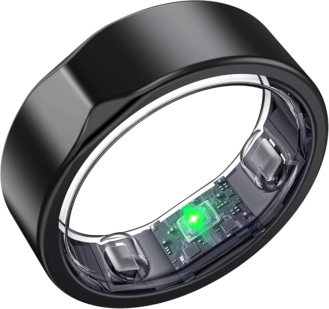 Smart Ring for Women Men - Titanium Health Fitness Tracker Ring with Heart Rate, Step Counting, Calories, Sleep & Stress Monitor for iPhone and Android, No Subscription Fee (Black, 8)