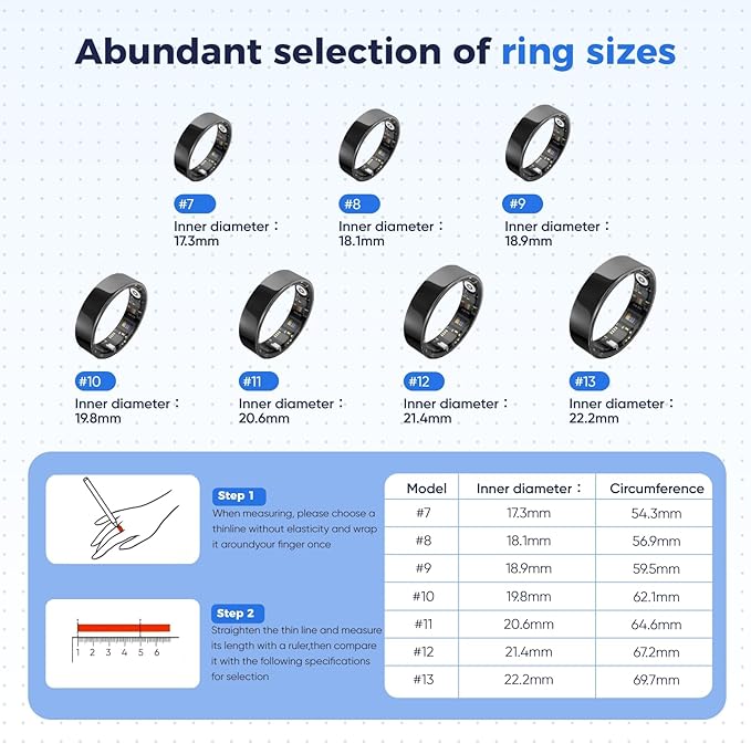 Smart Ring with Sleep Monitoring, No APP Subscription, 10-Day Battery Life, Stress/Heart Rate/Women's Health Tracker, Android & iOS Compatible (Silver, 12)
