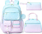 Girls School Backpack Set 3-Piece - Waterproof Kids Backpack with Lunch Box