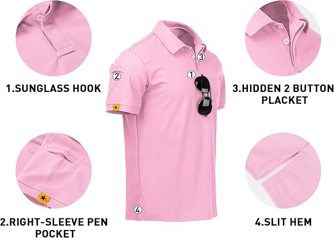 V VALANCH Mens Polo Shirts Short Sleeve Moisture Wicking Golf Polo Athletic Collared Shirt Tennis T-Shirt Tops
