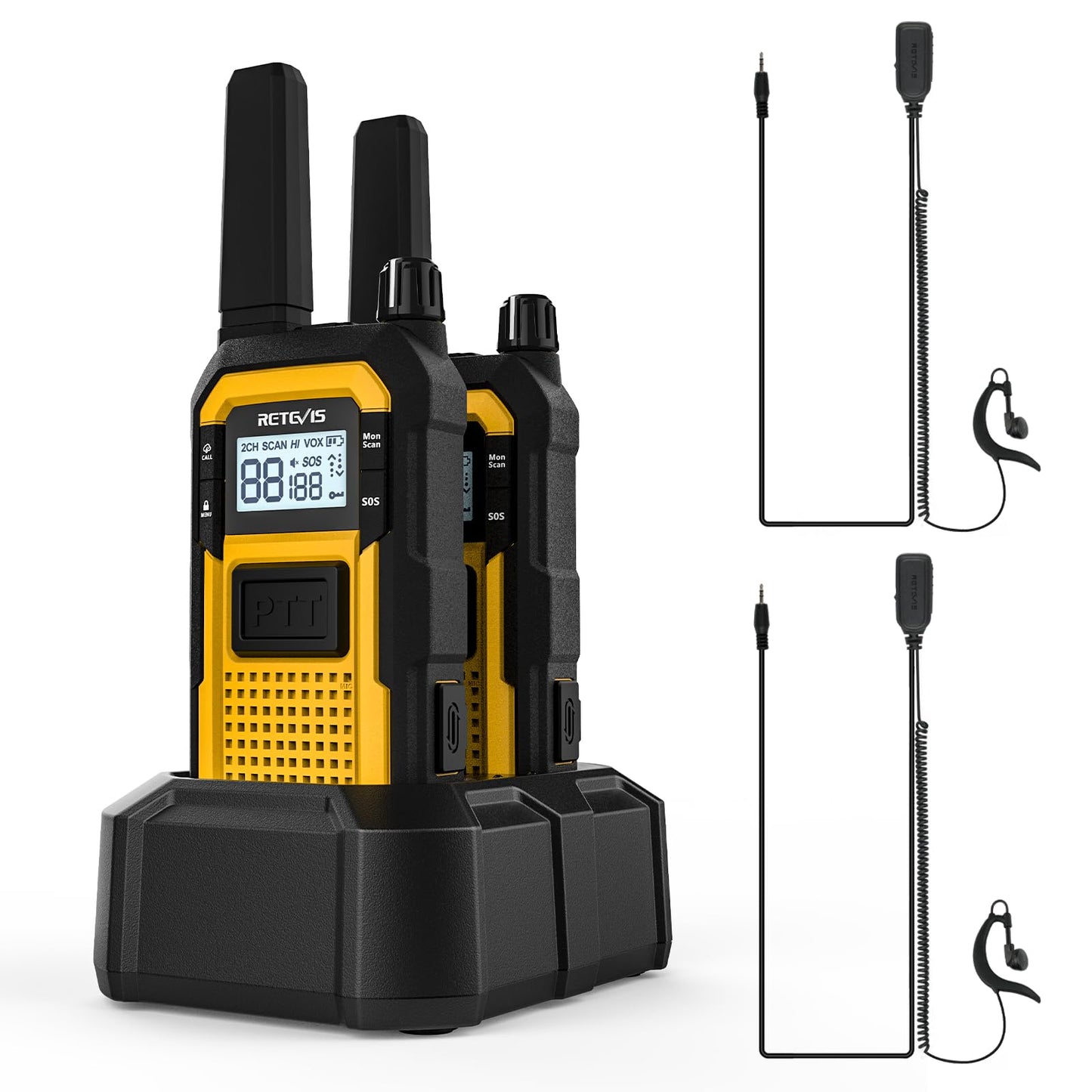 Retevis RB48 Waterproof Walkie Talkies, Heavy Duty Two Way Radio, Advanced Triple Proof, Vibration Call, USB-C, SOS,2000mAh, NOAA, 2 Way Radio(2 Pack) Yellow
