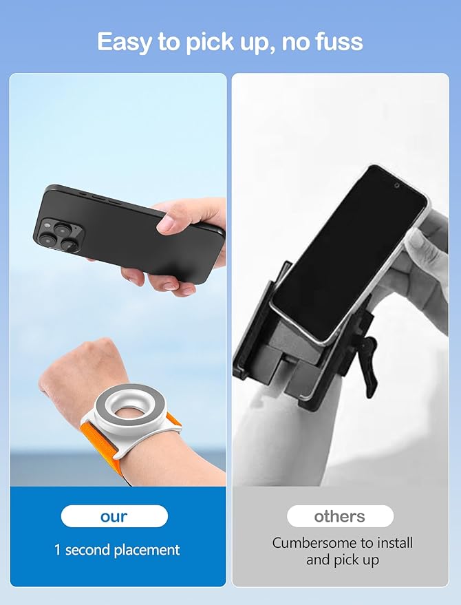 TOPGO Running Phone Holder for iPhone [360° Rotatable & Upgrade Anti-Drop] Magnetic Wrist Phone Holder, Magsafe Armband Compatible with iPhone 17 Pro and Android - Orange