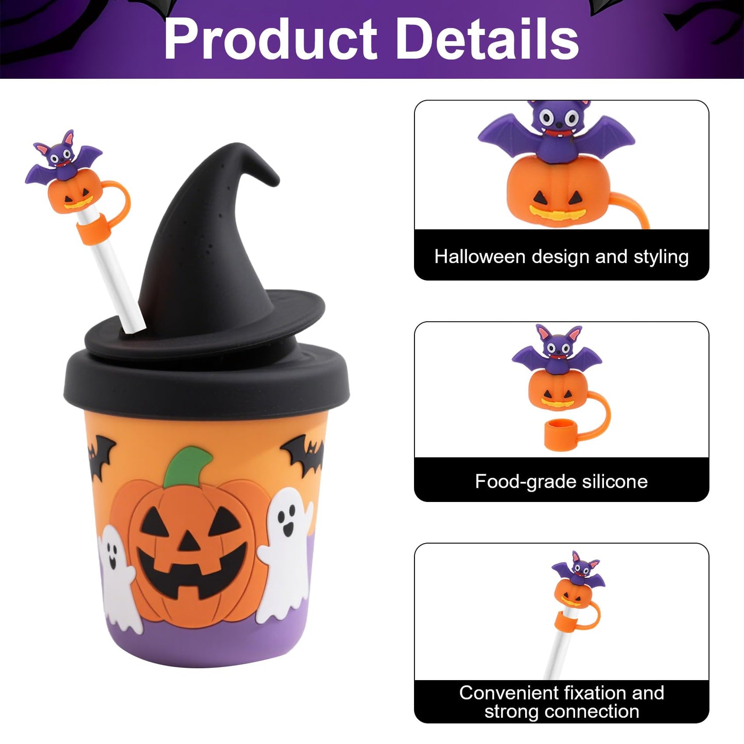 LmashRbaiw 6PCS Silicone Ghost Straw Toppers for Stanley Cups Halloween