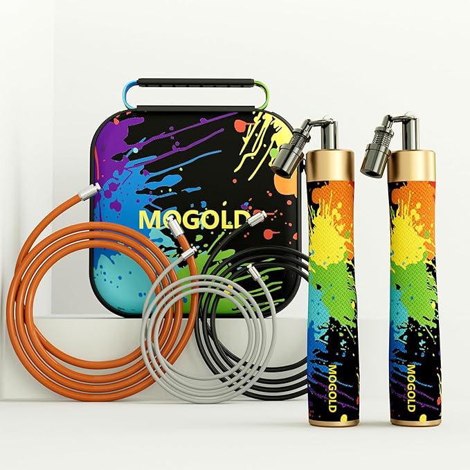 Weighted Jump Rope for Men Women -Interchangeable 1/5lb 1/4lb 1/2lb Heavy jump ropes - 360 Degree Spin - Length Adjustable,Ergonomics Leather Grip Skipping Rope for Fitness Weight Loss & More