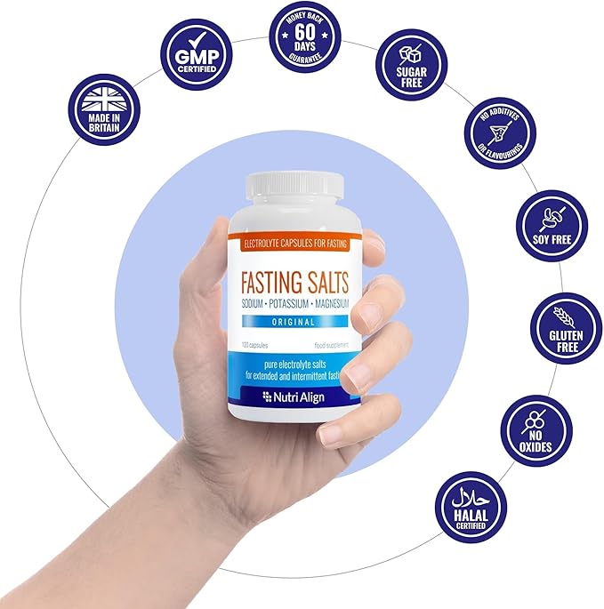 Nutri-Align Fasting Salts Fasting Electrolytes, 120 Capsules | Pure Electrolyte Capsules for Fasting - Intermittent & Extended Fasting | Sodium Potassium Magnesium Electrolytes | Sugar & Filler Free