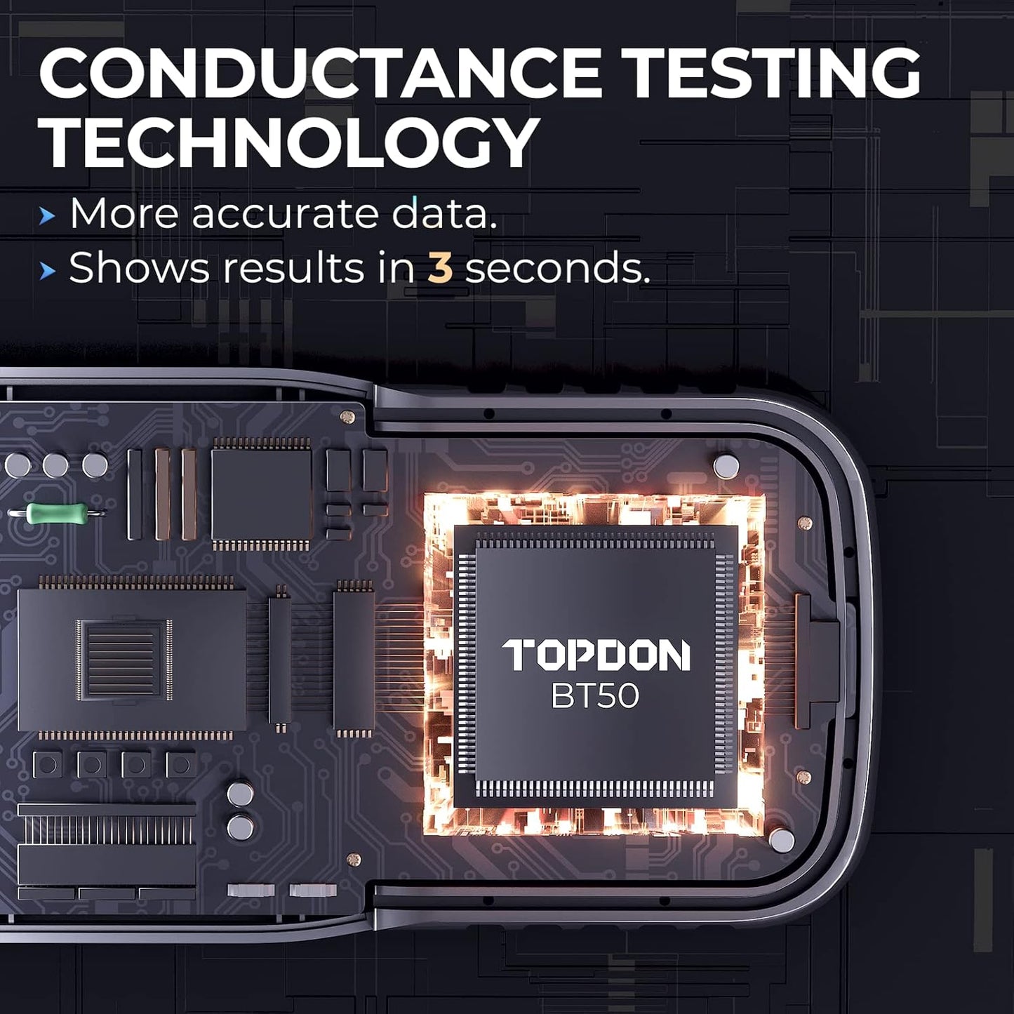 Car Battery Tester TOPDON BT50, 12V Battery Load Tester, 100-2000 CCA Automotive Alternator Tester Digital Battery Analyzer Charging Cranking System for Car Truck Motorcycle ATV SUV Boat Yacht