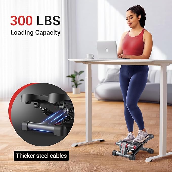 UTRYUP Mini Stepper for Home Exercise, Compact Hydraulic Stair Stepper with Resistance Bands, Quiet Fitness Machine with LCD Monitor, 300 lbs Weight Capacity