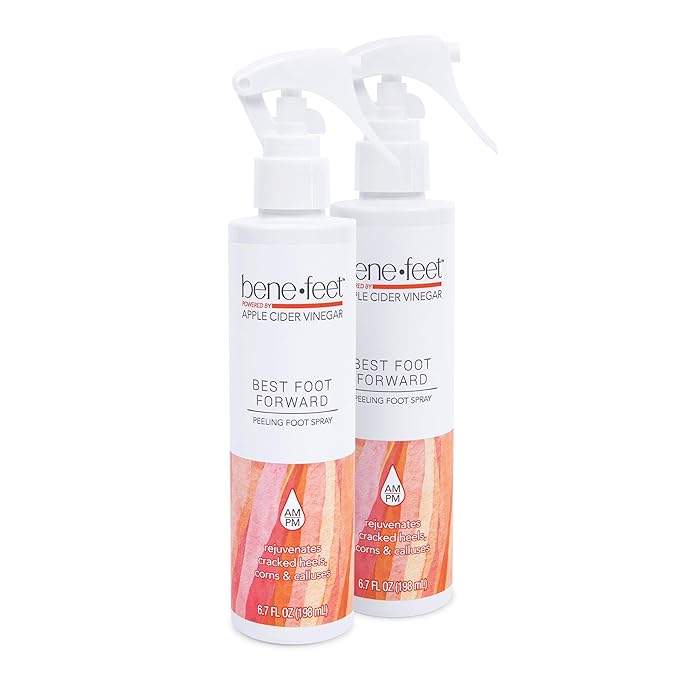 Benefeet Best Foot Forward Peeling Spray - May Help Rejuvenate + Smooth for Cracked Heels, Corns + Calluses Made w/Shea Butter, Apple Cider Vinegar + Tea Tree Oil, 6.7 oz (2 Pack)