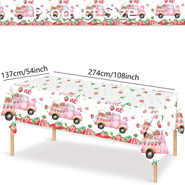 PHOGARY 3 PCS Strawberry Tablecloth Plastic Party Decor Pink 108x54in