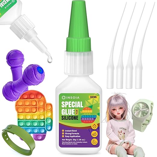 Silicone Glue, 30g Clear Super Glue for Silicone Repair Quick Fix Silicone Adhesive Heavy Duty Strong Crazy Instant Glue for Bonding Silicone Model, Toys, TPR, TPU, DIY Crafts