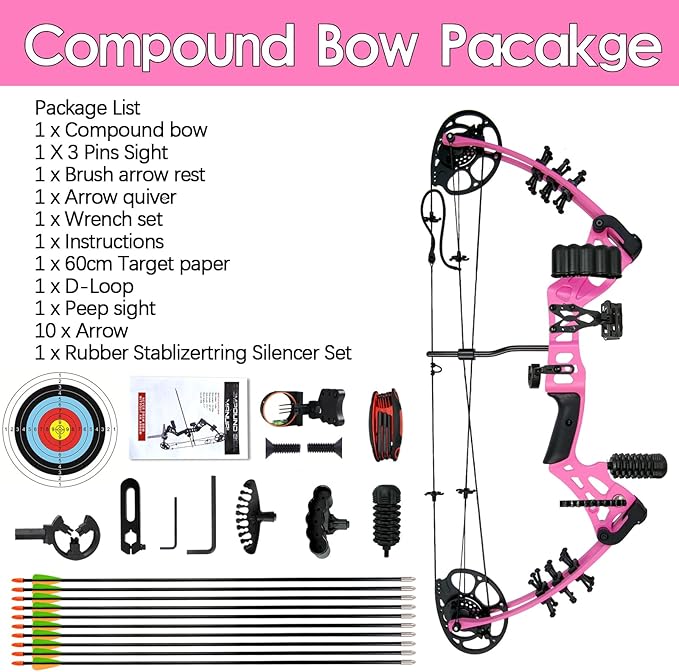 Youth Compound Bow Set 15-45 Lbs for Teens and Beginner, Package with Archery Hunting Equipment, Max Speed 260fps, Adjustable, Right Hand