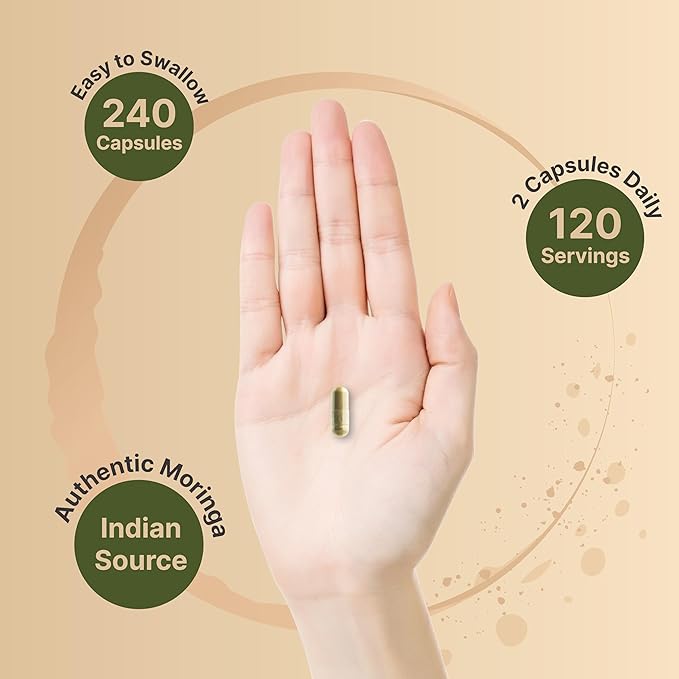 NatureBell 2 Pack Moringa Capsules 8000mg Per Serving, 480 Total Capsules | Green Superfood, Skin Health & Immune Support | Non-GMO, Gluten Free