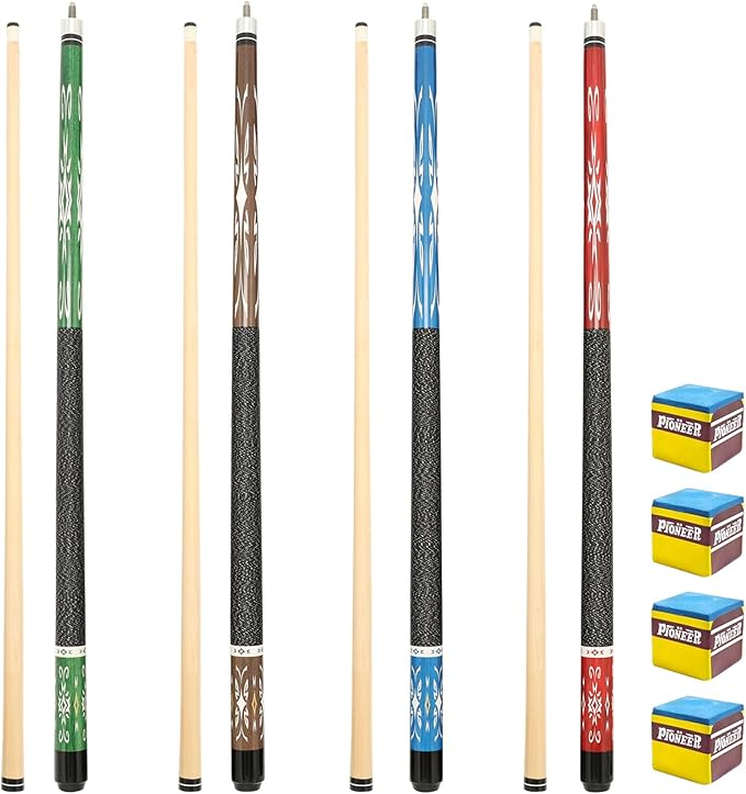 Pool Stick Set of 4, Pool Sticks for Adults, 58inch Billiard Cue Sticks with Maple Wood, Bar Billiard Cue Stick for Professional Billiard Players - 18oz, 19oz, 20oz, 21oz