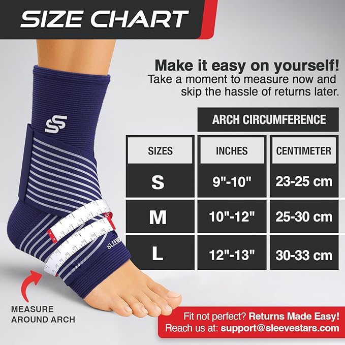 Sleeve Stars Ankle Brace for Women & Men, Ankle Wrap for Sprain, Compression Sleeve for Plantar Fasciitis Relief, Easy Customizable Support: w/ Removable Strap (Pair/M:10"-12"/Navy Blue)