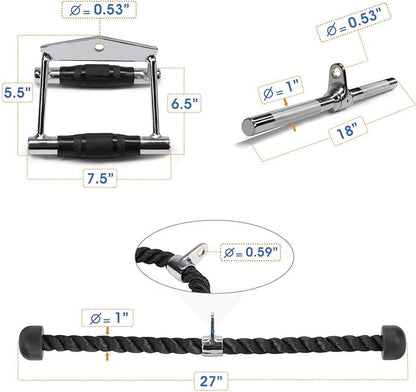 Yes4All Tricep Press Down Cable Machine Attachment Set, LAT Pulldown Attachment, Cable Machine Accessories for Home Gym