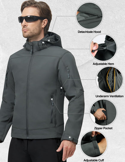 FREE SOLDIER Men's Softshell Jacket, Dark Gray, X-Large