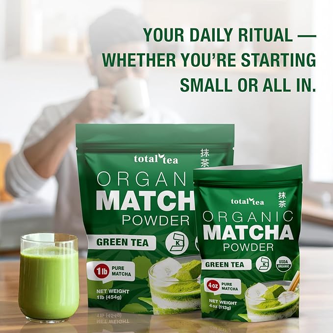 Organic Matcha Green Tea Powder (1lb) – Certified USDA Organic Powder for Matcha Latte, Tea, and Smoothies – Kosher, Non-Gmo, Antioxidant Rich by Total Tea