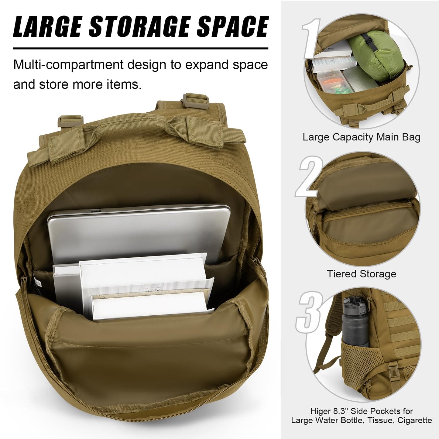 Jueachy Tactical Backpack for Men Hiking Day Pack Molle Military Rucksack Waterproof 30L EDC Bag with USA Flag Patch