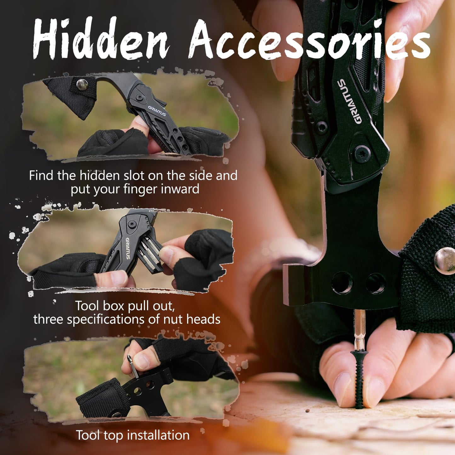 Camping Multitool Accessories Stocking Stuffers for Men 16 in 1 Multi Tool Survival Gear with Axe Hammer Pliers Saw Screwdrivers Bottle Opener Whistle with Sheath for Hiking, Gifts for Men Dad Him