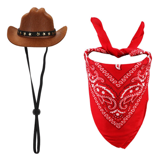 PEUTIER Haustier Cowboy Kostüm Hundehut & Halstuch Braun Rot Klein