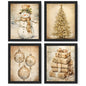 JXREQ Vintage Christmas Wall Art Prints 8x10 Snowman Tree Set of 4 Unframed