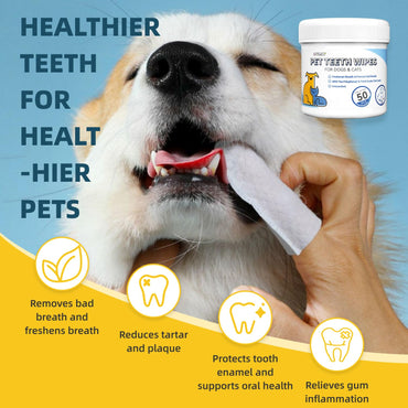 Opdent Dog Teeth Cleaning Wipes No-Rinse Dental Finger Wipes 50 pcs Unscented