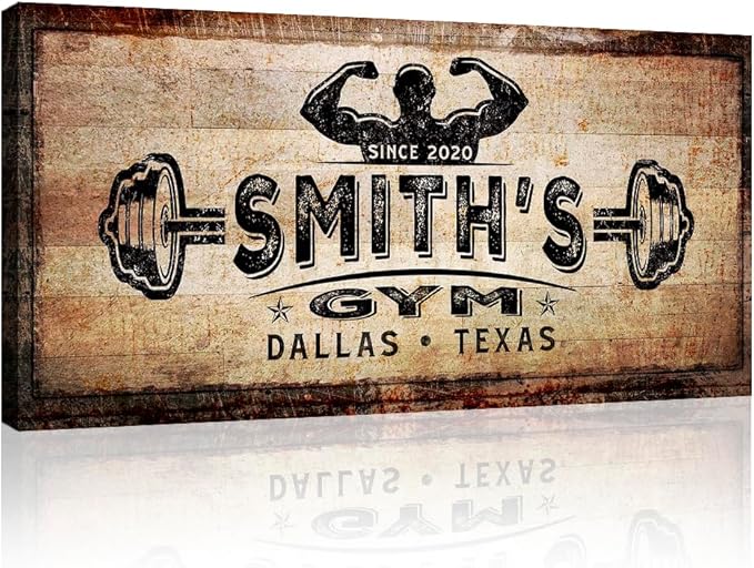 TAILORED CANVASES Personalized Gym Sign Wall Art Decor - Motivational Canvas for Home, Workout Room, Garage, Fitness Center - Inspirational Posters With Name on Rustic Copper, 60x30in