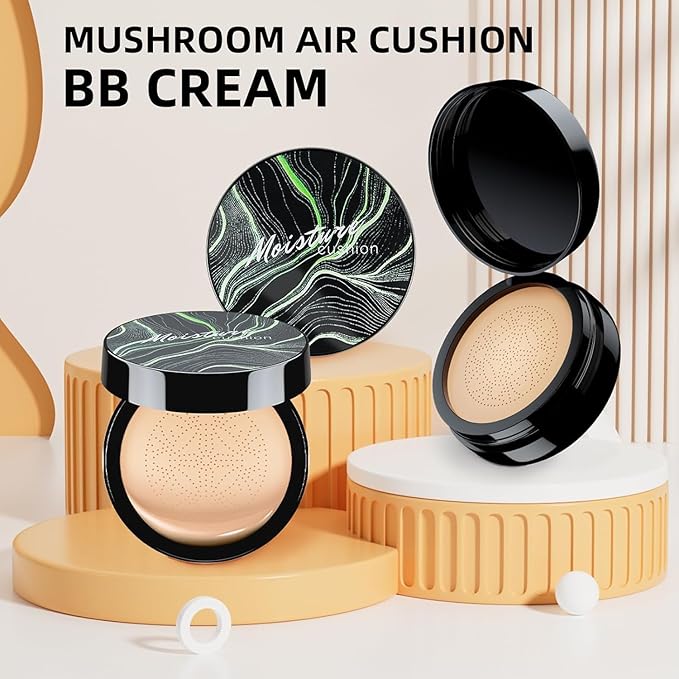 Mushroom Head Air Cushion CC Cream - BB Cream Foundation Makeup Moisturizing Concealer Long-Lasting, Cushion Foundation Full Coverage Self Adjusting for Mature Skin & All Skin Types(Ivory)